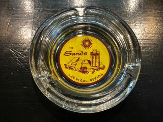 Sands Casino Hotel Las Vegas Glass Round Ashtray Vintage Rat Pack Yellow Logo 4 "