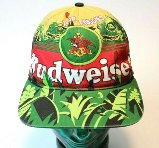 Vtg 1998 Budweiser Louie Lizard Chameloeon Bud Weis Er Frog Hat All Over King