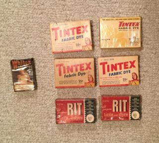 Vintage Boxes Of Whitex Fabric Whitener,  Tintex Fabric Dye,  And Rit Fabric Dye