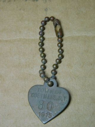 Antique Dog License Tag Heart Shaped Town Of Coeymans,  Ny 30 1915