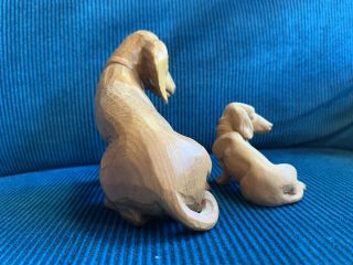Hand - Carved Wooden Figurines of Dachshund Dogs.  Mother and pup? CUTE 4