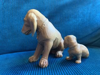 Hand - Carved Wooden Figurines of Dachshund Dogs.  Mother and pup? CUTE 5