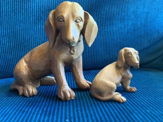 Hand - Carved Wooden Figurines of Dachshund Dogs.  Mother and pup? CUTE 6