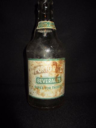 Vintage Antique Porto Rico Beverages Soda Bottle 1930 