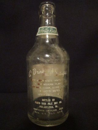 Vintage Antique PORTO RICO Beverages Soda Bottle 1930 ' s? Phila,  PA Pale Dry 10z 5
