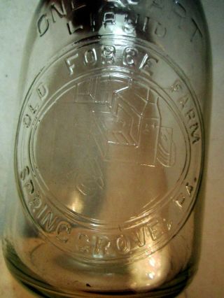 Old Forge Farm Spring Grove Pa Vintage Glass Milk Bottle Quart Size Rare Find
