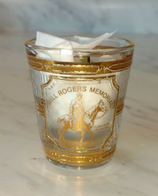 Will Rogers Memorial Claremore Ok 22k Gold Embellished Shot Glass By Culver