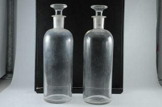 Set Of 2 Vtg/antique Glass Medicine Jars W.  Stoppers 9 " H