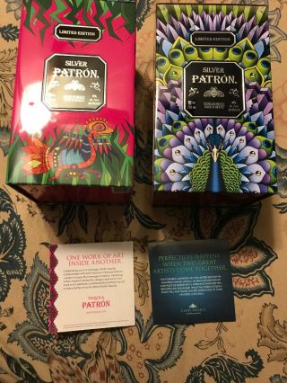 Two Silver Patron Tequila Limited Edition Collector Tin Box Mexican Aztec Mayan