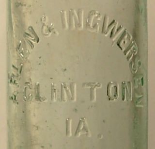 Arlen & Ingwersen Clinton Iowa Ia Soda Bottle Circa 1905