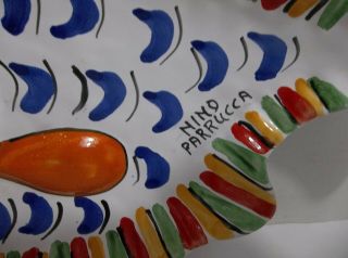 NINO PARRUCCA Italian Pottery FISH Plate WALL HANGING Hand Painted SIGNED 11.  25 