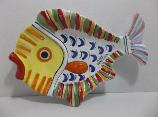 NINO PARRUCCA Italian Pottery FISH Plate WALL HANGING Hand Painted SIGNED 11.  25 