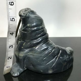Vtg Carved Art Sculpture Canadian Inuit ? Walrus Brass Tusk Statue Figurine 2