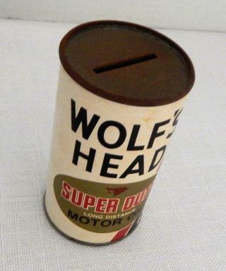 Vintage WOLF ' S HEAD Duty MOTOR OIL Can Bank - Oil City,  PA 2
