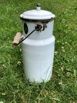 Polish Vintage Enamel Milk Churn Bottle Can Jug Carrier Canister 2l