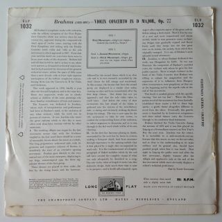 RARE CLP 1032 Ida Haendel Brahms Violin Concerto First UK HMV LP VG,  /VG 3