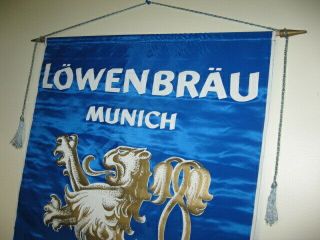 Vintage Large Rare Lowenbrau Beer Silk Flag Banner Sign Regal Blue W/ Gold Lion