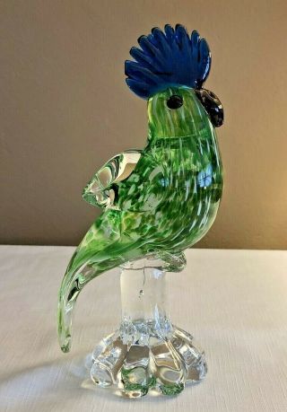 Heavy - Weight Art Glass (murano?) Crested Cockatoo Parrot Figurine 8 " Tall