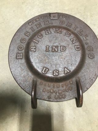 Vintage Hoosier Drill Co,  Richmond Ind Cast Iron Corn Planter Lid Cover