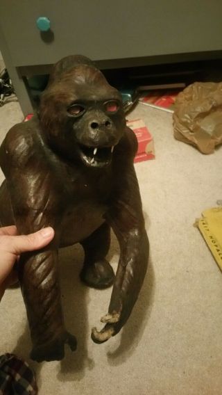 Vintage Large Leather Gorilla Animal Figure Statue King Kong Art Decor 17 "