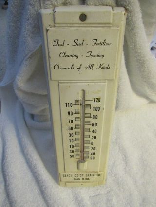 Vtg Advertising Thermometer Beach Co - Op Feed And More,  Beach,  North Dakota
