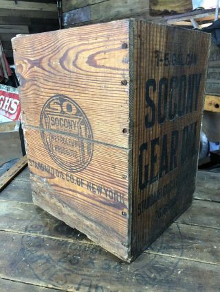 Antique Socony Motor Oil Wood Crate Advertising Sign