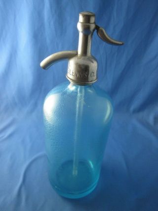 Vintage Blue Glass Seltzer Bottle Glenn 