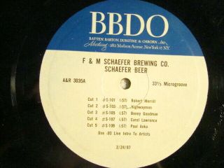 Lp - 1967 - Schefer Beer Radio Spots - Benny Goodman - Paul Anka - Robert Merrill