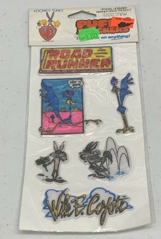 Looney Tunes Road Runner Wile E Coyote Vintage Puffy Stickers Nos 1980’s Vtg