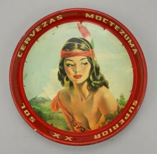 Vintage Dos Equis Xx Moctezuma Superior Sol Beer Tray Sign Tin • Made In Mexico