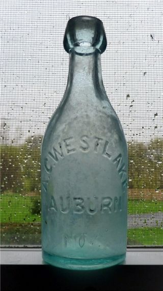 Blob Top Aqua Soda Bottle " A.  C.  Westlake / Auburn,  N.  Y.  " 1876