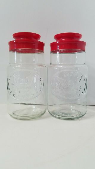 2 Vintage Maxwell House Coffee Glass Jars W/ Red Lid 1776 Bicentennial Edition