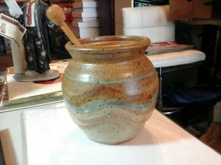 Vintage Stoneware Honey Pot With Lid With Honey Stick