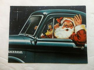 Vintage Mid Century Christmas Card Car Santa Drives A Chevrolet
