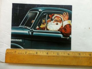VINTAGE MID CENTURY CHRISTMAS CARD CAR SANTA DRIVES A CHEVROLET 2
