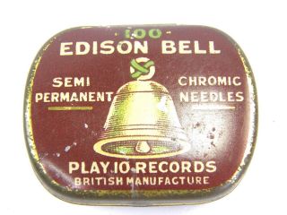 Antique Tin Plate Box Of Edison Bell Semi Permanent Chromic Gramophone Needles