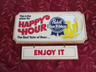 Pabst Blue Ribbon Beer Pbr Wood Bar Sign Happy Hour 1984 Man Cave