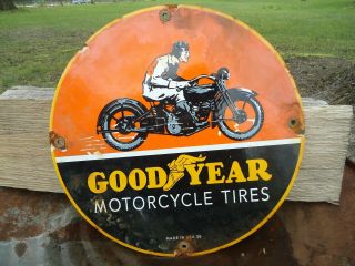 Old 1936 Good Year Motorcycle Tires Porcelain Advertising Sign