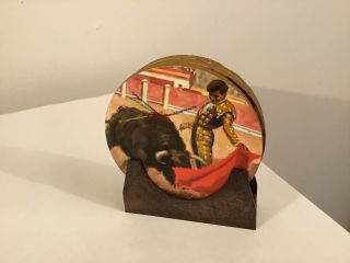 Vintage Coaster Set Bullfighter Matador Round Cork Bottom 6 Piece