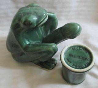 Vtg Naughty Frog Green Figurine With Shot Glass Cup Covering Large Penis