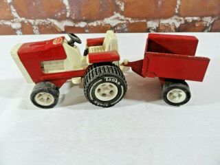 Vintage Tonka Red/ White Farm Tractor W/ Trailer Euc Owner Cool