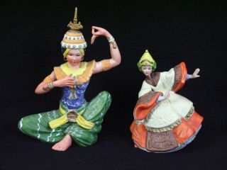 Vintage Lego And Msr Music Box Ceramic Porcelain Thai Dancer Figurines