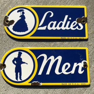 Sunoco Mens And Ladies Restroom Porcelain Bathroom Gas Oil Company Sign