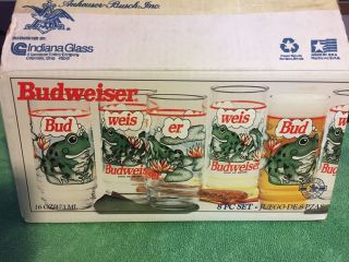 8 Vintage 1995 Budweiser King Of Beers 16oz Frog Glasses Bud - Weis - Er