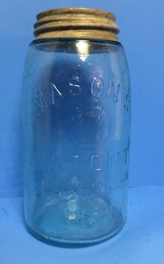 Vtg Quart Fruit Jar Mason’s (keystone Circle) Nov 30th 1858 Atlas Boyd’s Zinc Cap