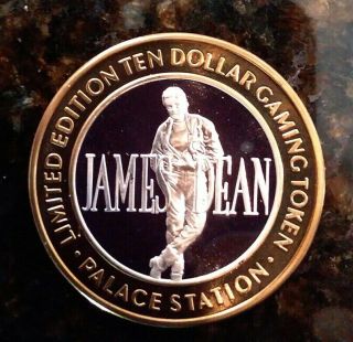 James Dean - Palace Station,  Las Vegas $10 Gaming Token.  999 Silver Coin