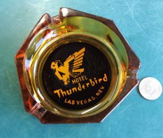 Rare & Unique Hexagon Amber Glass Ashtray Thunderbird Hotel Las Vegas,  Nev.