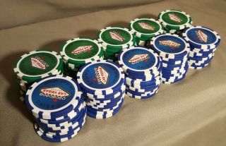 100 Las Vegas Casino Poker Chips 50 Blue 50 Green