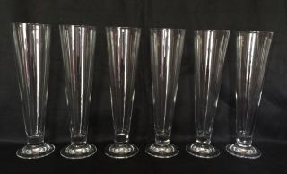 Rare 11 " Tall Beer Pilsner Glasses Clear Footed Set Of 6