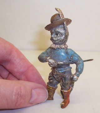 Rare Cold Painted Bronze Vintage Puss In Boots Miniature Pussy Cat Austrian